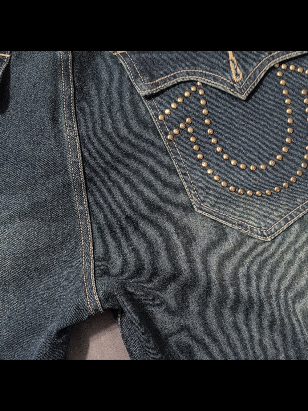 True Religion Men's Dark Blue Straight Leg Jeans with Studded Pocket